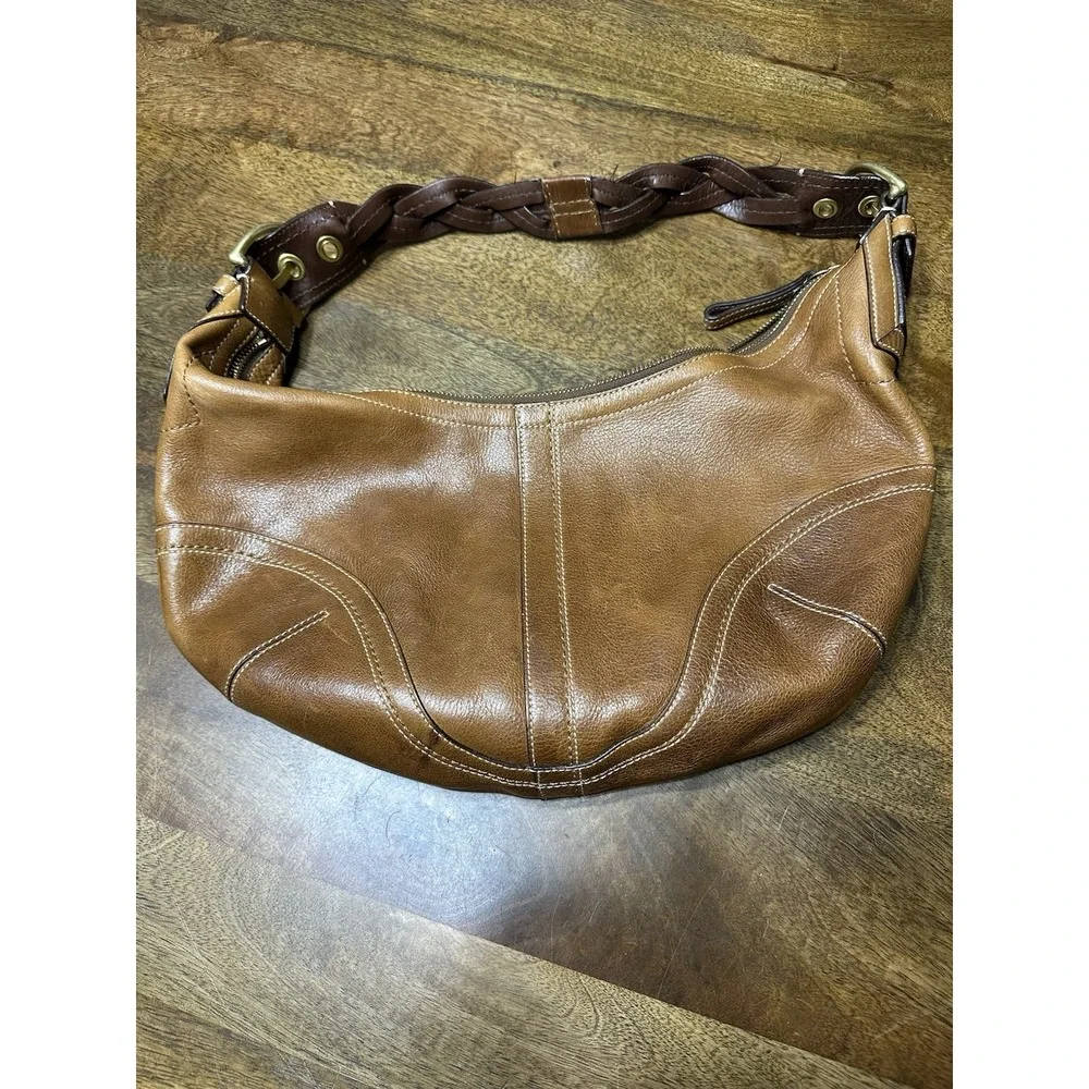 Coach Brown Leather Shoulder Bag with Braided Strap